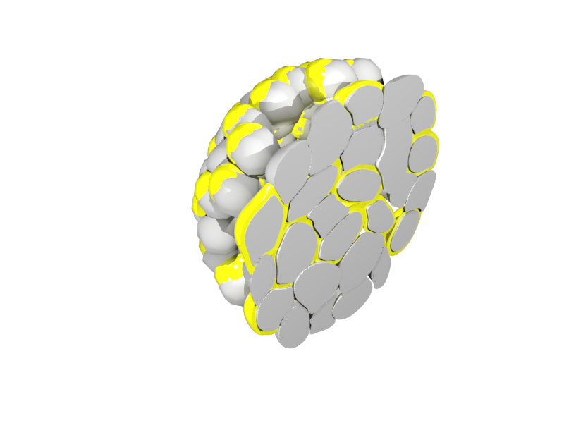 Schematic of residual lithium compounds in intergranular pores of a polycrystalline cathode particle